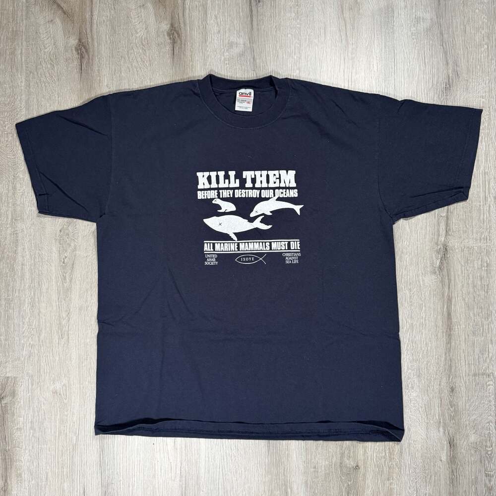 Mens Vintage Anvil United Ahab Society 'Kill Them All' Graphic T-Shirt XL